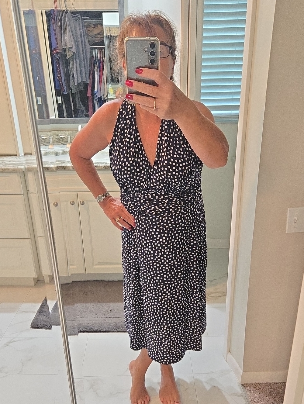 Classic Navy & White Polka Dot Halter Dress